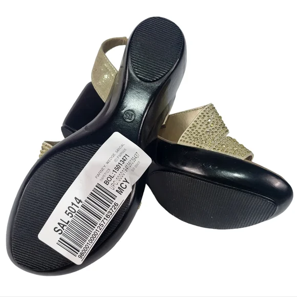 Karen Scott Parney Embellished Slingback Wedge Sandals Gold 7 - Picture 5 of 5